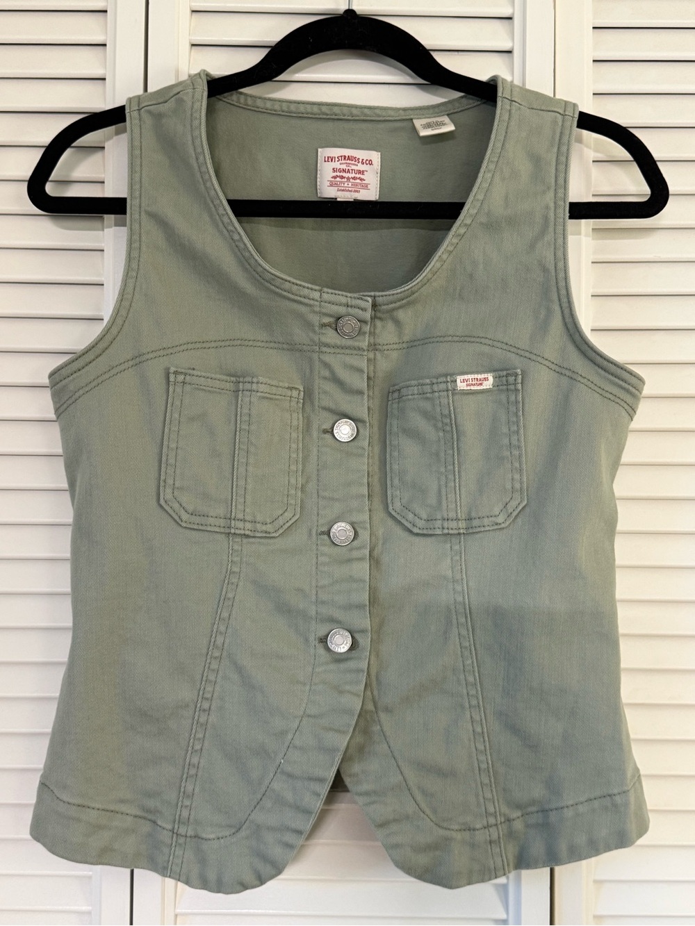 Levi Strauss Signature Women's Sage Green Denim Waistcoat Sleeveless Vest Size S